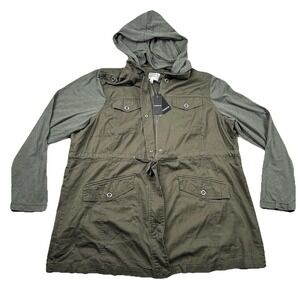 Torrid Jacket Womens 2x Military Style Jersey Sleeve Anorak Canvas Pockets Olive